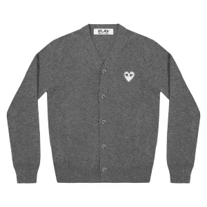 Homme Cardigan Blanc Cœur Gris Foncé