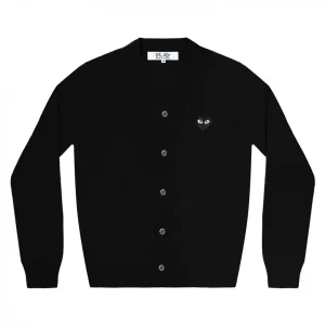 Cardigan à col en V CDG PLAY avec emblème noir (Noir)