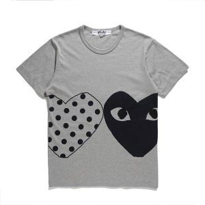 Chemise CDG grise SS26 à double logo coeur noir